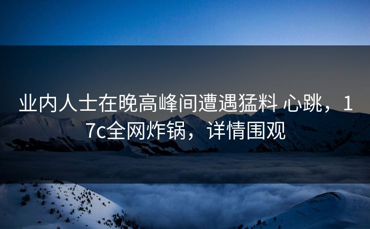 业内人士在晚高峰间遭遇猛料 心跳,17c全网炸锅,详情围观